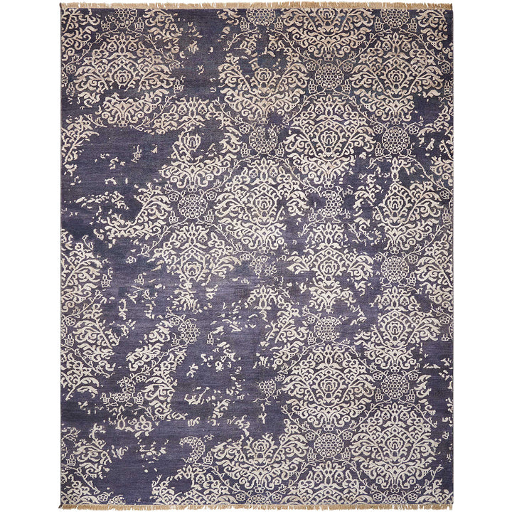 Elegant rectangular rug with intricate floral and paisley pattern.