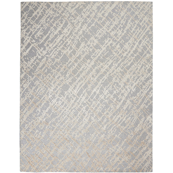 Contemporary abstract rug with angular lines and muted color palette.