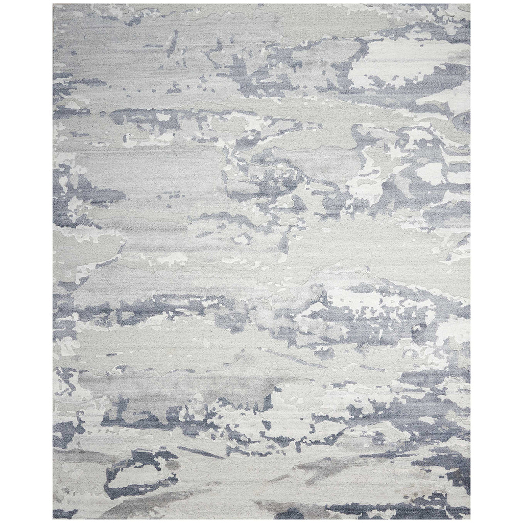 Contemporary abstract rug in shades of gray and white.