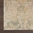 Close-up of vintage-style area rug on wooden floor