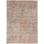 Distressed rectangular area rug with faded red vintage design motif.