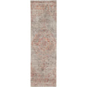 Vintage-inspired rectangular rug with faded floral motif and muted colors.