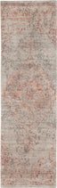 Contemporary rectangular rug with distressed gray and red pattern.