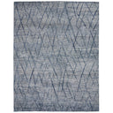 Abstract blue gradient rug with diagonal crisscrossing lines, modern design.
