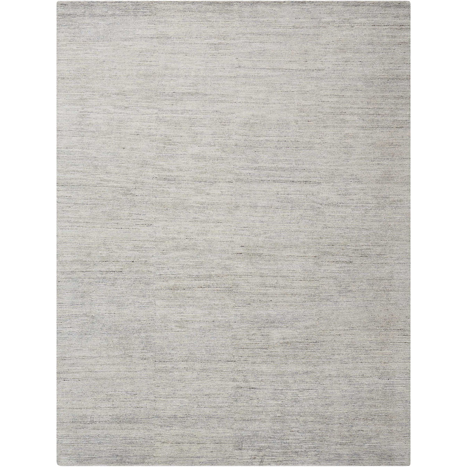 Minimalistic rectangular area rug in shades of light grey/silver.