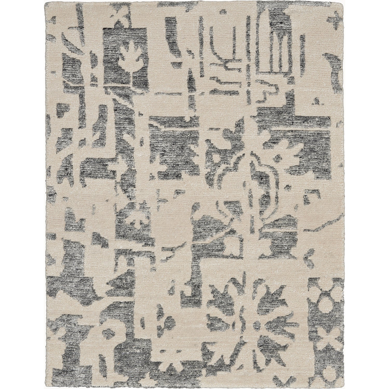 Contemporary rectangular area rug with abstract design in neutral tones