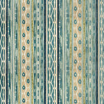 Vibrant fabric with vertical stripes in blue, teal, and tan.