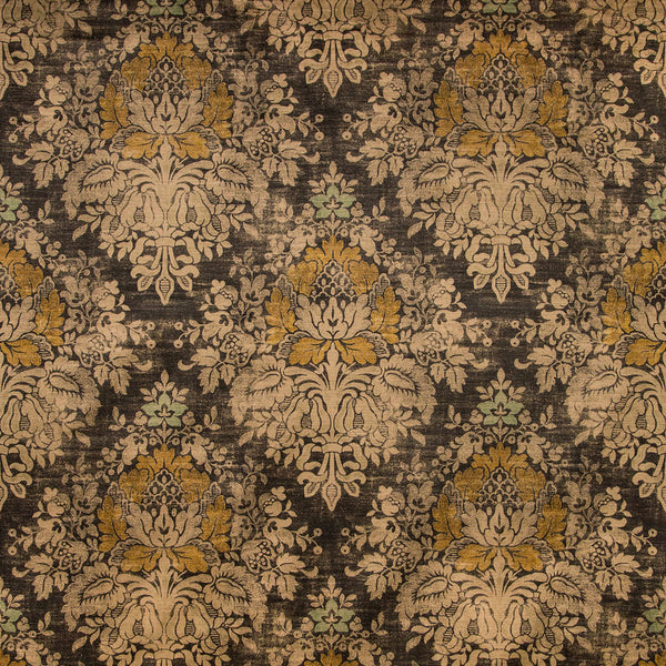 Intricate floral pattern on dark fabric embodies vintage elegance.