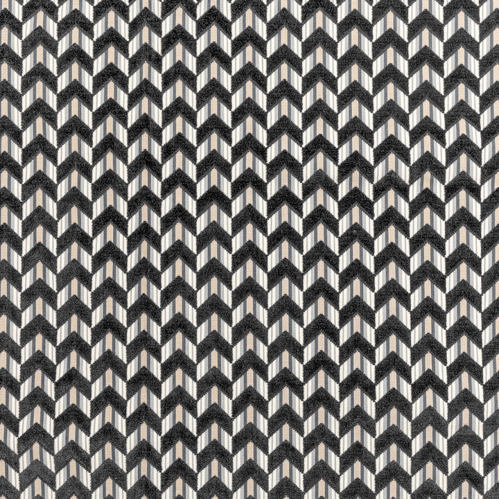 Monochromatic chevron pattern offers visually engaging and dynamic surface design.