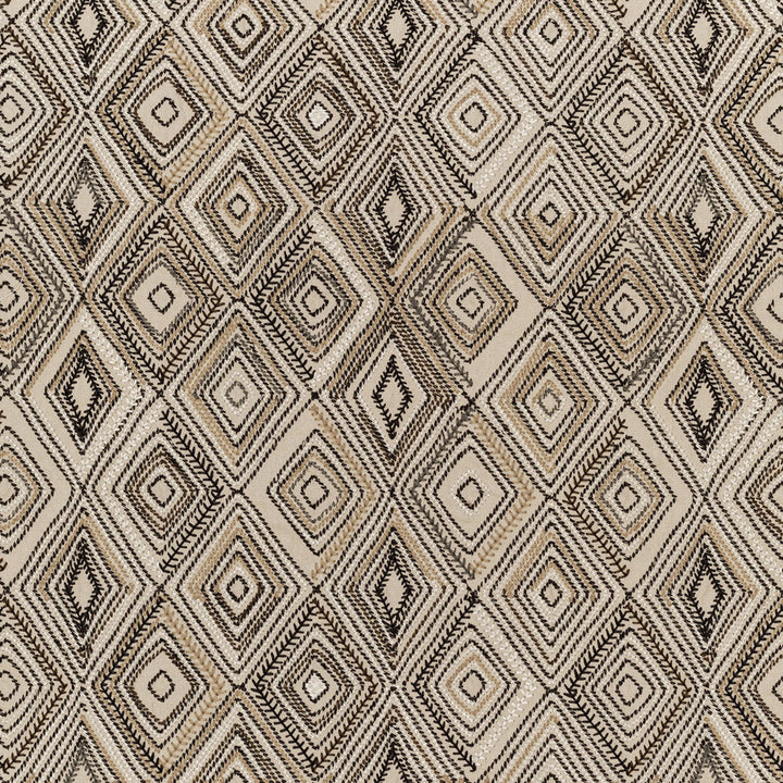 Seamless geometric pattern with tribal influence, featuring diamonds and squares.