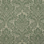 Symmetrical floral damask pattern in linen and rich green.