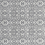 Symmetrical geometric textile pattern in grayscale with abstract motifs.
