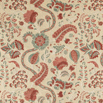 Patterned fabric with intricate paisley and floral motifs in red.