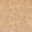 Symmetric, ornamental fabric pattern with intricate floral motifs on tan background.