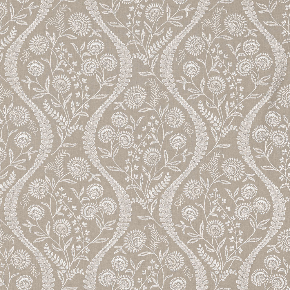 Elegant and intricately detailed floral fabric in a monochromatic design.