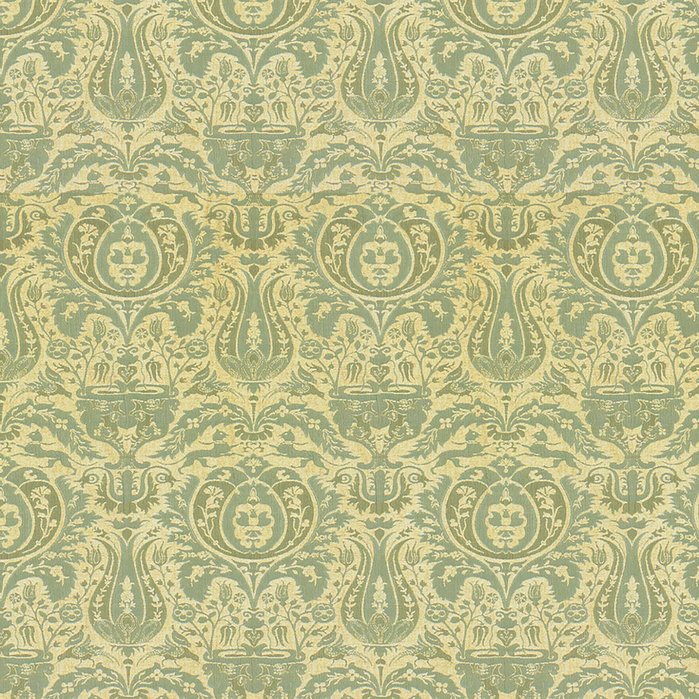 Elegant, symmetrical floral design in shades of green wallpaper.