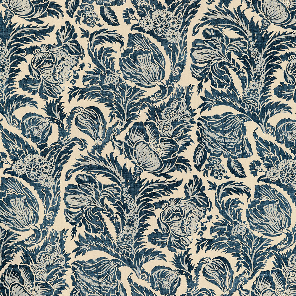 Classic and sophisticated repeating pattern with stylized botanical elements.