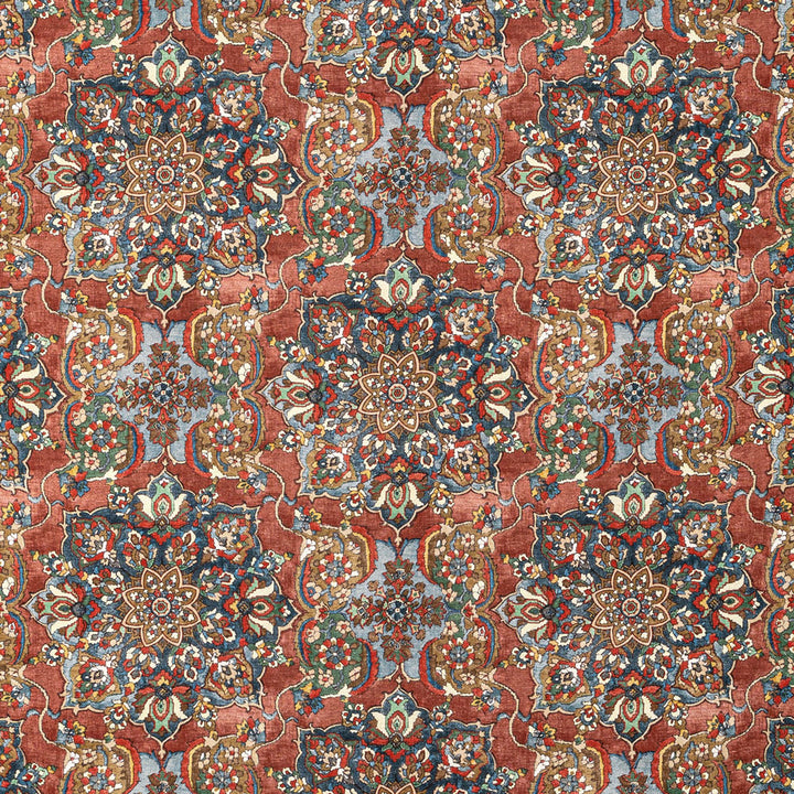 Exquisite Persian-inspired textile showcases intricate, vibrant patterns and opulent craftsmanship.