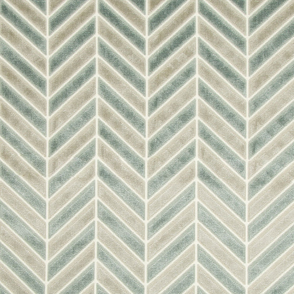 Textile showcasing herringbone pattern in cream and teal colors.
