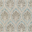 Symmetrical, ornate fabric pattern inspired by leaves in muted tones.