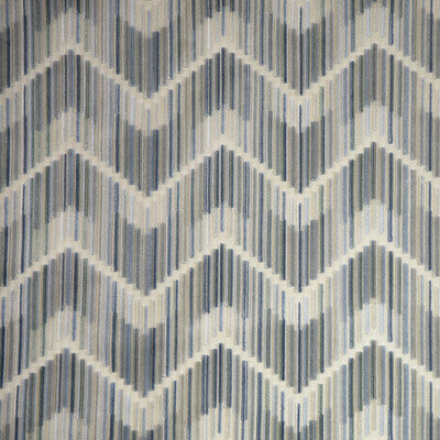 Patterned fabric with a chevron design in blue, gray, and cream.