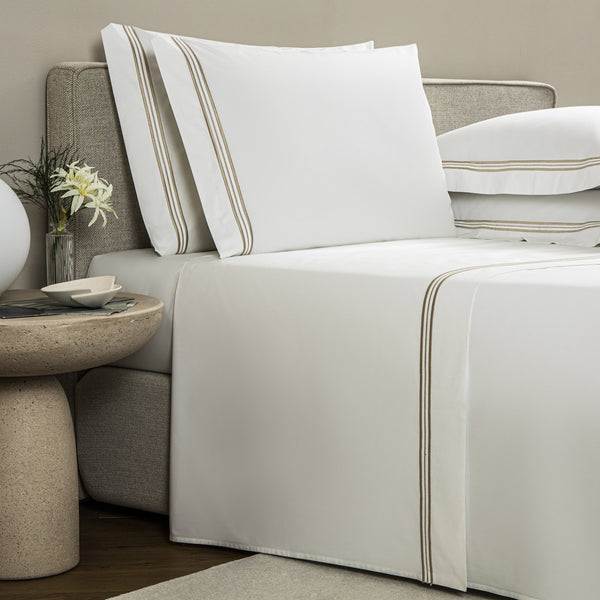 Triplo Bourdon Sheets White + Beige-Pillowcase-King