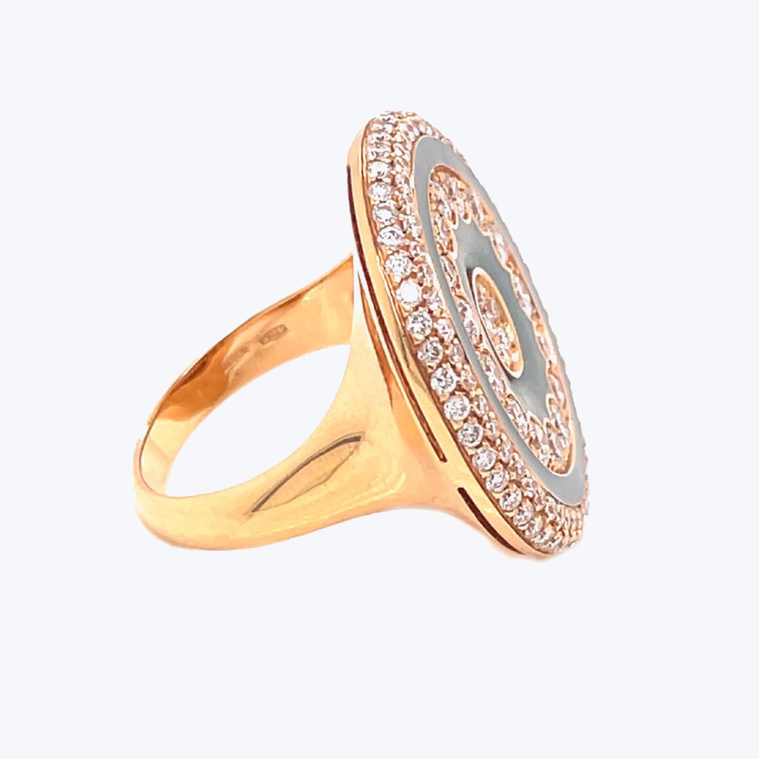 Stunning rose gold ring adorned with sparkling diamonds in halo setting