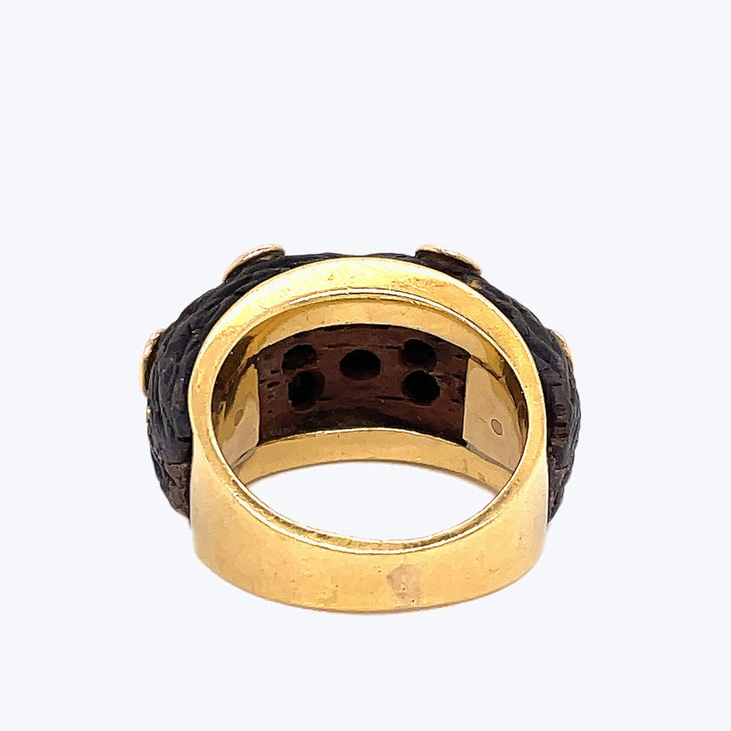 Vintage Italian 18K Gold Wood, Diamond Ring Default Title