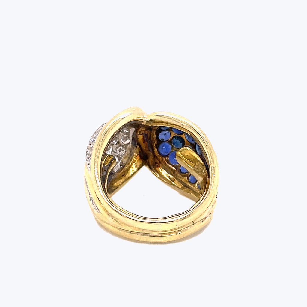 Vintage 18K Gold, Sapphire & Diamond Ring, Size 7