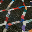 Close-up of handcrafted, multi-colored zigzag patterned fabric or carpet.