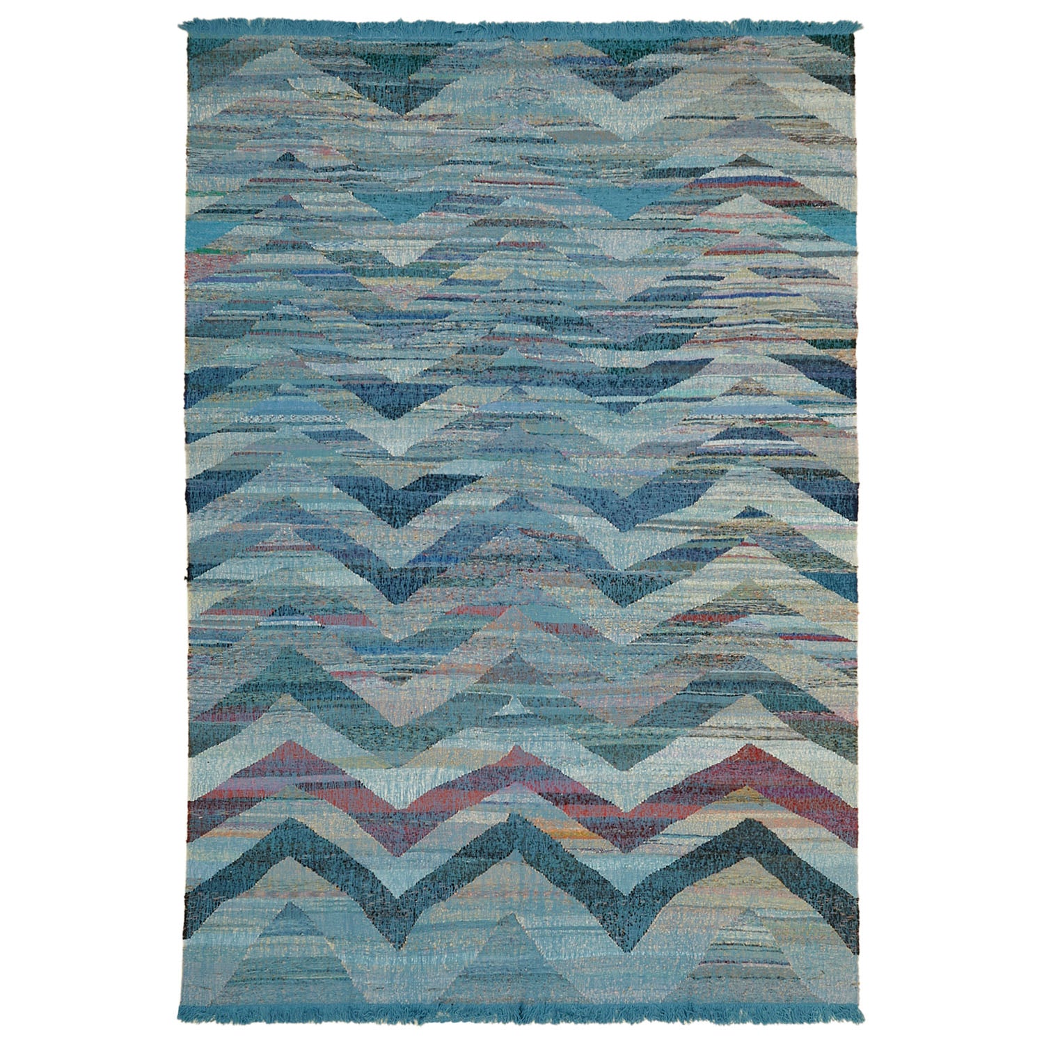Vibrant, handcrafted rug with geometric pattern and textured design.