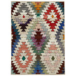 Vibrant, symmetrical rug with geometric pattern showcases traditional rug-making style.