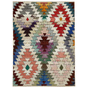 Vibrant, symmetrical rug with geometric pattern showcases traditional rug-making style.