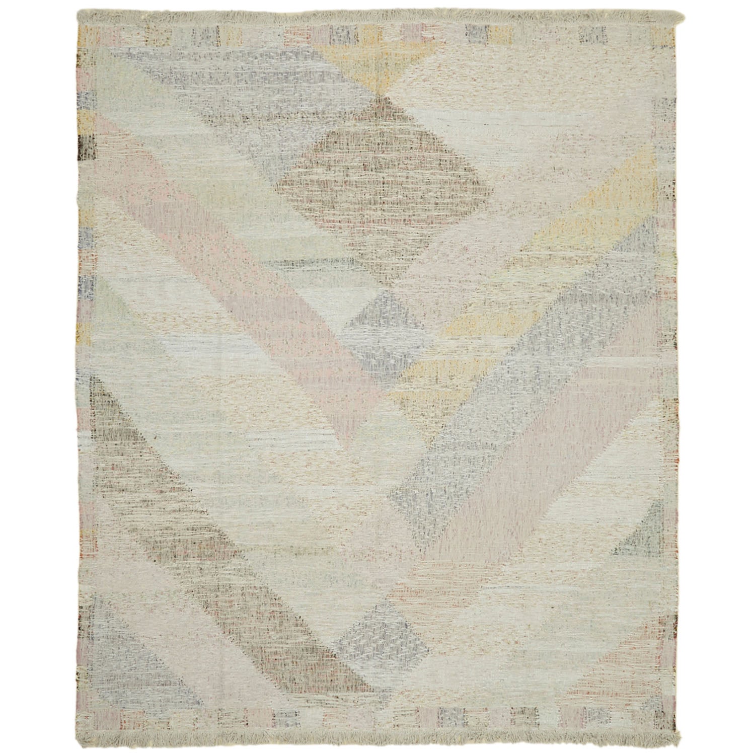 Contemporary handwoven textile featuring abstract geometric pattern in muted tones.