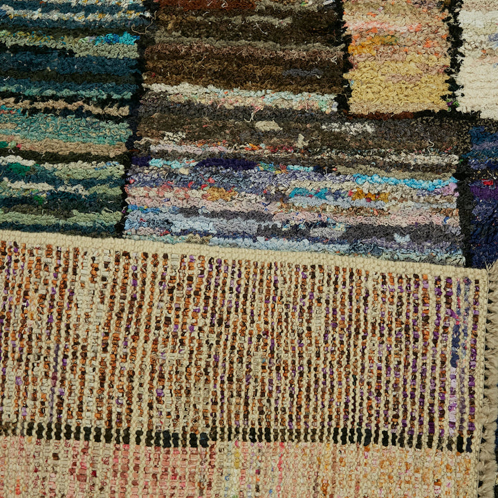 Vibrant and intricate textile featuring diverse colors and weaving techniques.