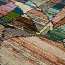 Vibrant and eclectic close-up of a colorful, patterned rug texture.
