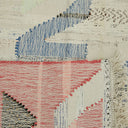 Close-up view of a textile with intricate woven patterns and colors.