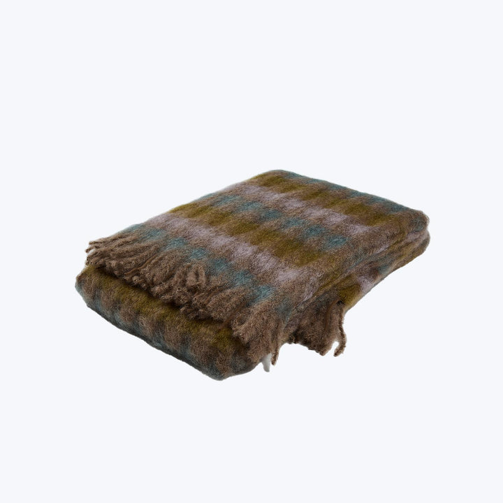 Mohair Plaid Throw-Green