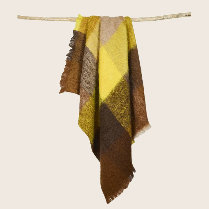 Mohair Buffalo Check Throw-Gold