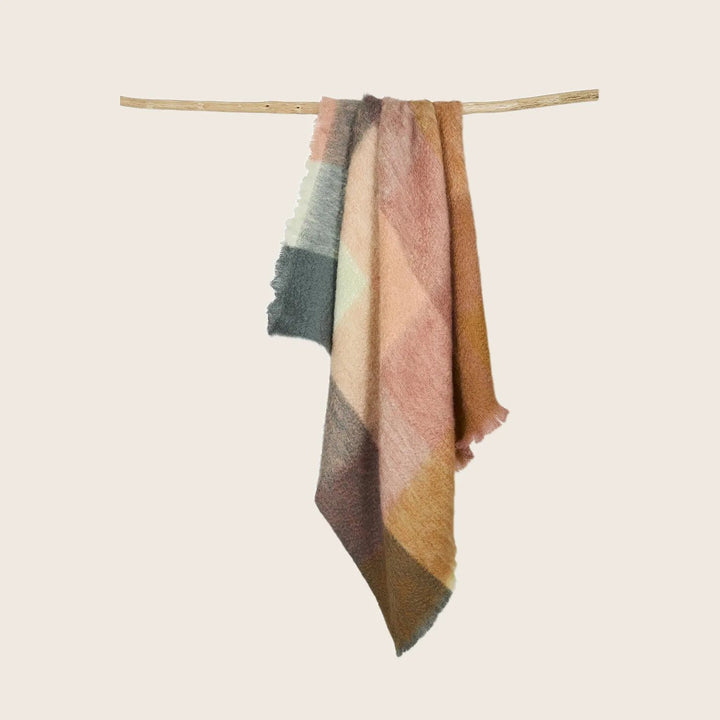 Mohair Buffalo Check Throw-Rose