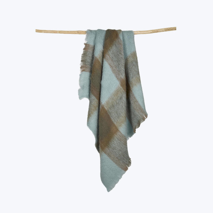 Mohair Buffalo Check Throw-Seafoam