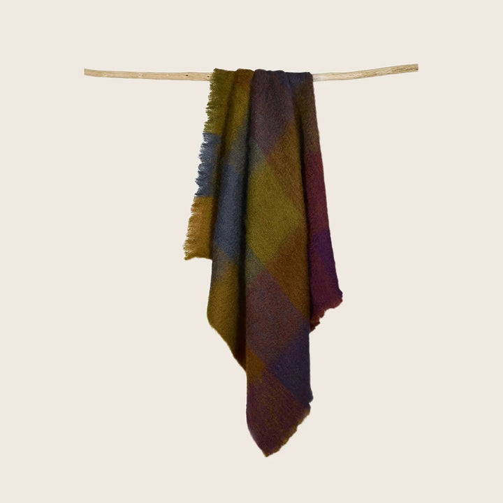 Mohair Buffalo Check Throw-Brown
