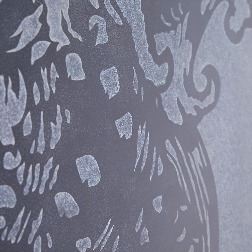 Abstract frosted glass pattern with organic motifs adds artistic touch.