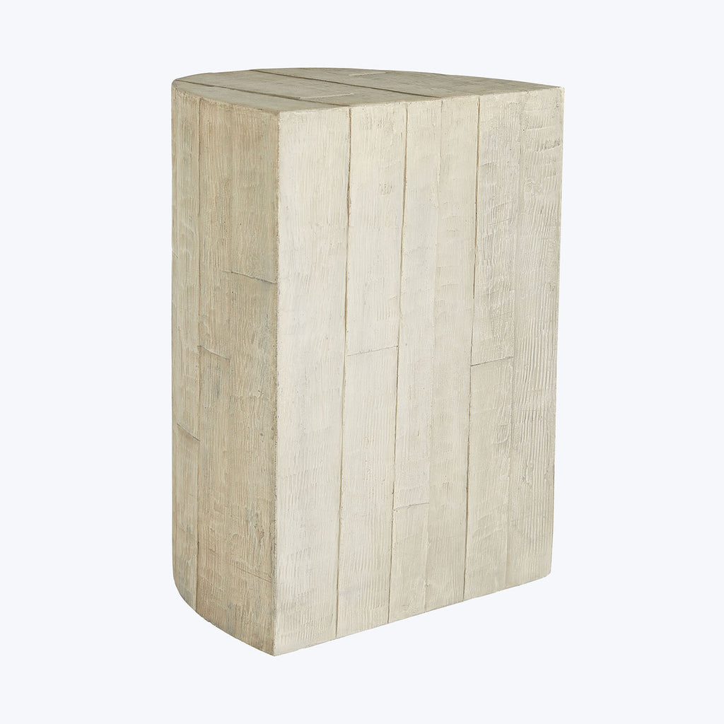 Rectangular wooden block with weathered texture, rustic and minimalist design.