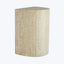 Hexagonal wooden-textured cylindrical object, possibly a decorative side table.