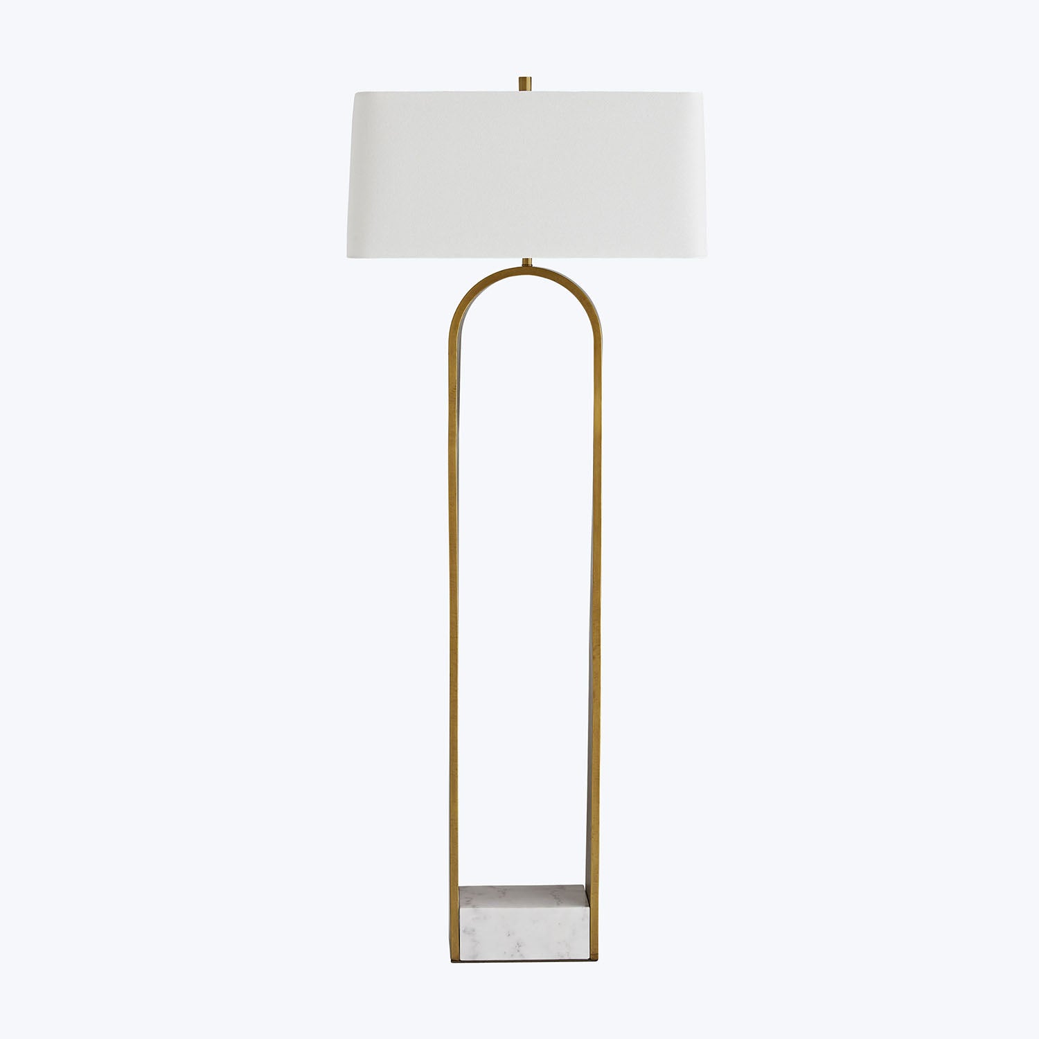 Modern floor lamp with gold finish and sleek lampshade design.