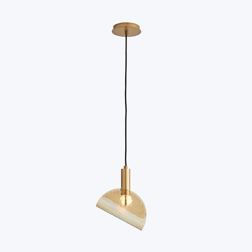 Simple and modern pendant light with a golden canopy and translucent lampshade.