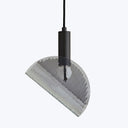 Contemporary pendant light fixture with sleek black housing and textured shade.