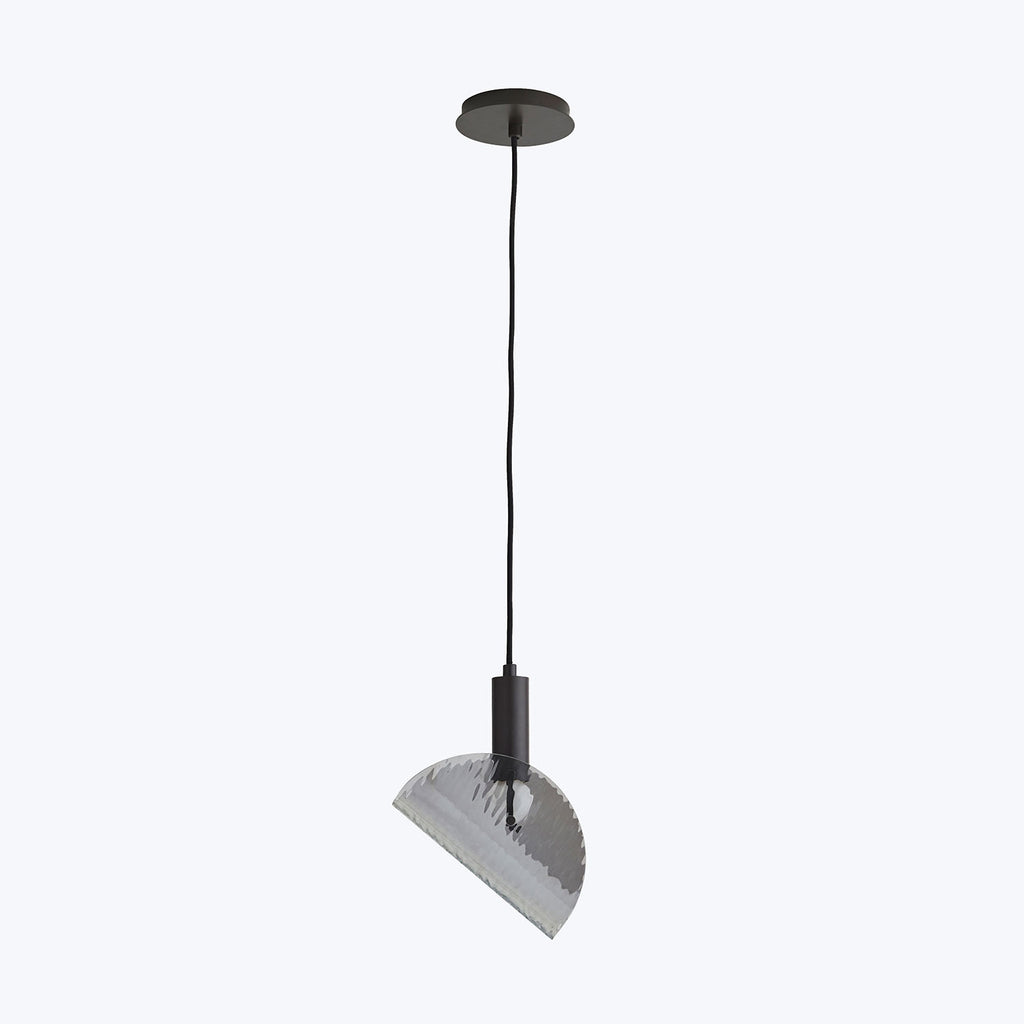Sleek black pendant light fixture with reflective metallic lampshade.