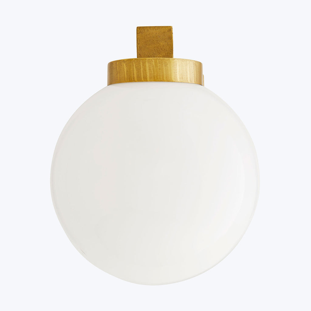 Minimalist white Christmas ornament with gold cap for hanging.